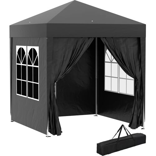 Outsunny Faltpavillon 2x2m mit 4 Seitenwänden und Fenstern, UV-Schutz, Gartenzelt inkl. Tragetasche, Stahl Oxford Schwarz Aosom.de