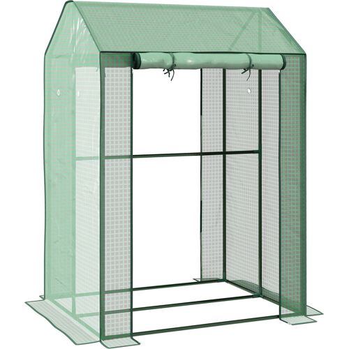 Outsunny Gewächshaus mit PE-Gitterfolie, Aufrollbare Tür winterfest Foliengewächshaus aus Stahl, Treibhaus für Balkon, Garten, Tomatenhaus 100 x 80 x 150, Tomatengewächshaus für Tomaten Blumen, Grün Aosom