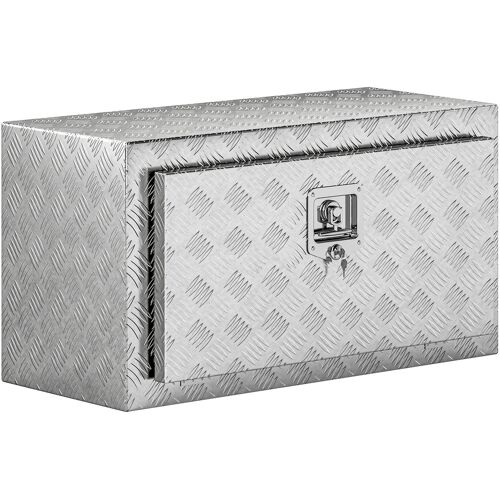 HOMCOM Werkzeugkiste aus Aluminium mit Schloss 2 Schlüssel, Werkzeugbox 96L, robust und wasserdicht, Aufbewahrungsbox für Pick-Up Wohnmobil Anhänger, 76.2x35.5x40.6cm, Silber Aosom