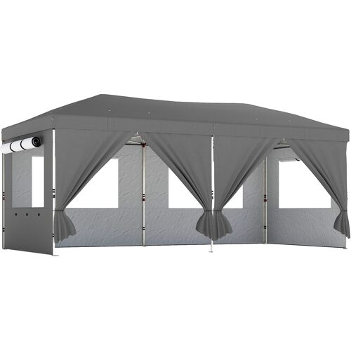Outsunny Gartenpavillon 3 x 6 m Pop-up Faltzelt höhenverstellbar UV50+ Schutz Faltpavillon mit 6 Seitenwänden, 6 Sandsäcken, Rollentasche, einfacher Aufbau grau Aosom