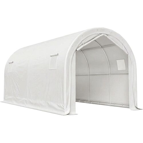 Outsunny Tragbares Garagenzelt 3x6 m, Außen-Garage für Auto wasserdicht mit aufrollbarer Tür mit Reißverschlüssen und 4 Fenstern, Rahmen aus verzinktem Metall, UPF 30+, Abstellschuppen, Weiß Aosom