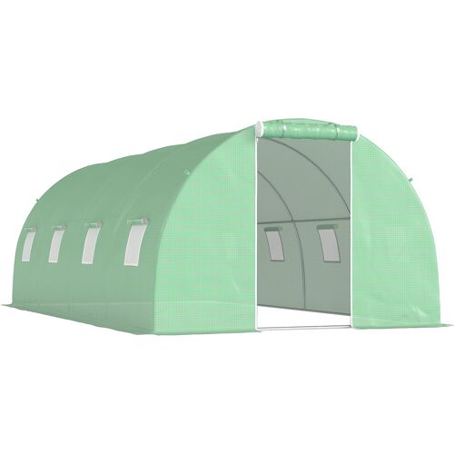 Outsunny Foliengewächshaus begehbares Polytunnel 6 x 3 m Gewächshaus mit 8 Fenster Treibhaus Frostschutz Stahlrohr Dunkelgrün Aosom