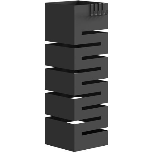 HOMCOM Regenschirmständer aus Metall, Quadratisch Schirmständer, Schirmhalter mit herausnehmbare Wasserauffangschale und 4 Haken, für Eingangsbereich, 15,5 x 15,5 x 49 cm, Schwarz Aosom
