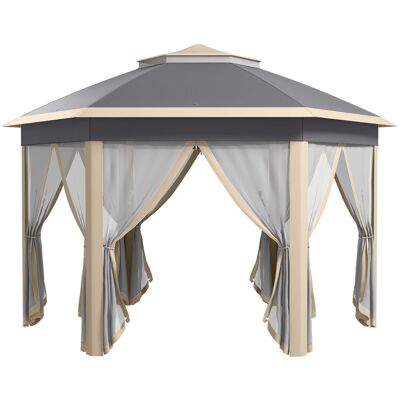 Outsunny Pavillon sechseckig 4x4m mit wasser- und UV-beständiger Abdeckung, Doppeldach, Lüftungsöffnung, Tragetasche, Polyester Beige und Khaki Aosom.de Outsunny Pavillon sechseckig 4x4m mit wasser- und UV-beständiger Abdeckung, Doppeldach, Lüftungsöffnung, Tragetasche, Polyester Beige und Khaki Aosom.de