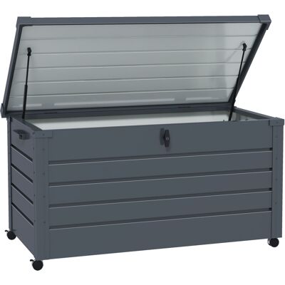 Outsunny Gartenbox Metall 311 Liter Auflagenbox mit Griffen Rollen Schloss Wasserdicht Abschließbar Gartentruhe Outdoor Kissenbox wetterfest Aufbewahrungsbox für Garten Balkon 120 x 62cm Dunkelgrau Aosom Outsunny Gartenbox Metall 311 Liter Auflagenbox mit Griffen Rollen Schloss Wasserdicht Abschließbar Gartentruhe Outdoor Kissenbox wetterfest Aufbewahrungsbox für Garten Balkon 120 x 62cm Dunkelgrau Aosom