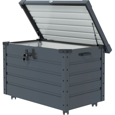 Outsunny Gartenbox, Aufbewahrungsbox mit Rollen, Aufbewahrungskiste mit Schloss, Griff, Gartentruhe für Balkon, Terrasse 100 x 62 x 65 cm, Dunkelgrau Aosom Outsunny Gartenbox, Aufbewahrungsbox mit Rollen, Aufbewahrungskiste mit Schloss, Griff, Gartentruhe für Balkon, Terrasse 100 x 62 x 65 cm, Dunkelgrau Aosom