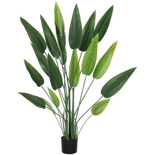 HOMCOM Künstliche Grünpflanze mit 20 Blättern von 140 cm, Dekorative Kunstpflanze mit Topf und Moos, Grüne Pflanze aus PE, PEVA und PP Aosom