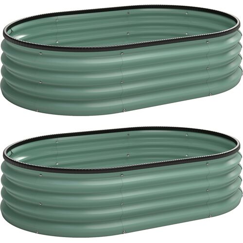 Outsunny 2er-Set Hochbeete, erhöhtes Hochbeet aus verzinktem Stahl, modulare Außen-Pflanzkiste 135 x 90 x 30 cm, für Gemüse, Blumen und Kräuter, grün Aosom