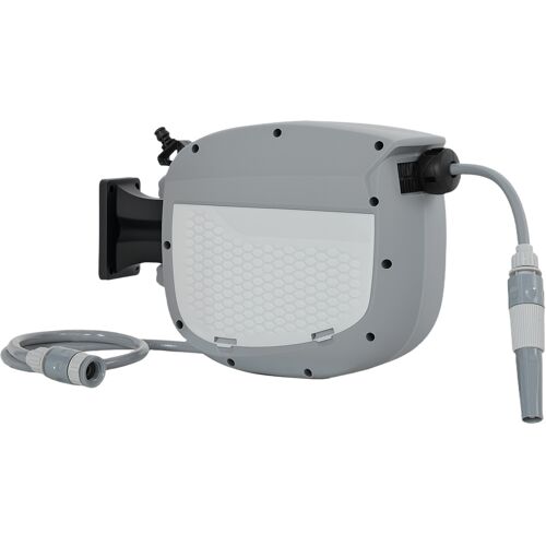 Outsunny Schlauchaufroller für Garten 10+1 m mit 2‑facher Düse, Wand-Schlauchaufroller mit automatischer Arretierung und kontrolliertem Rückzug, 180° schwenkbarer Halter, Grau Aosom