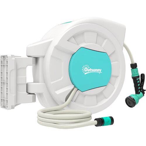 Outsunny Schlauchaufroller, Wasserschlauchabroller, 35+2 m, mit Wandhalterung + Griff, 180° schwenkbar, 7 Sprühoptionen, hellgrau Aosom