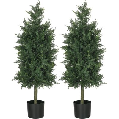 HOMCOM Set von 2 künstlichen Zedernbäumen für den Innen- und Außenbereich mit Topf, Höhe 90 cm, Nadelbaum, 38L x 12,5B x 90H cm grün Aosom HOMCOM Set von 2 künstlichen Zedernbäumen für den Innen- und Außenbereich mit Topf, Höhe 90 cm, Nadelbaum, 38L x 12,5B x 90H cm grün Aosom