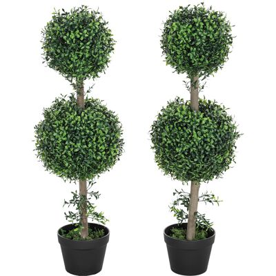 HOMCOM Künstlicher Buchsbaum 2er-Set groß 91,6 cm künstliche Pflanzen im Topf, Kunstpflanze, Buchsbaum wie echt Kunstbaum mit UV-Schutz für Wohnzimmer Garten Balkon Aosom HOMCOM Künstlicher Buchsbaum 2er-Set groß 91,6 cm künstliche Pflanzen im Topf, Kunstpflanze, Buchsbaum wie echt Kunstbaum mit UV-Schutz für Wohnzimmer Garten Balkon Aosom