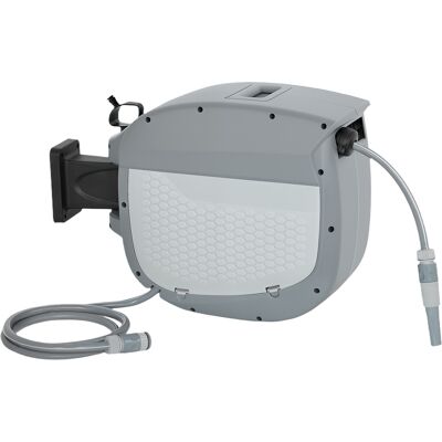 Outsunny Schlauchtrommel mit Gartenschlauch 30 m, 180° schwenkbar Schlauchbox mit automatische Aufrollung Selbstverriegelung, Schlauchaufroller zur Wandmontage, Wasserschlauchaufroller, Grau Aosom Outsunny Schlauchtrommel mit Gartenschlauch 30 m, 180° schwenkbar Schlauchbox mit automatische Aufrollung Selbstverriegelung, Schlauchaufroller zur Wandmontage, Wasserschlauchaufroller, Grau Aosom