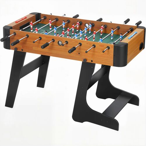 SPORTNOW klappbarer Tischkicker aus Holz, stehender Kickertisch, Fußballspiel mit 2 Bällen, 22 Spielern, 2 manuelle Punktezähler und rutschfeste Griffe 118 x 107,5 x 78 cm, braun Aosom