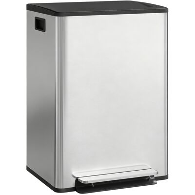 HOMCOM 2x30L Pedalmülleimer für Mülltrennung, Küchen-Mülleimer mit 2 Fächern aus Edelstahl, weich schließender Deckel bleibt bei 90° offen, herausnehmbare Innenbehälter, Griff, Silber Aosom HOMCOM 2x30L Pedalmülleimer für Mülltrennung, Küchen-Mülleimer mit 2 Fächern aus Edelstahl, weich schließender Deckel bleibt bei 90° offen, herausnehmbare Innenbehälter, Griff, Silber Aosom