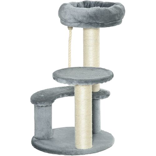 PawHut Katzenbaum mit Hängematte  3-stufiger Spielbaum mit Sisalsäulen, Grau, Ø40xH65 cm  Aosom.de