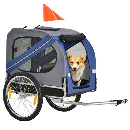 PawHut Hundeanhänger Fahrradanhänger Hundetransporter Hunde Fahrrad Anhänger Oxfordstoff Regenschutz atmungsaktiv Blau 130 x 73 x 90 cm