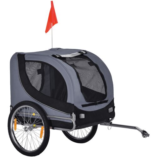 PawHut Hundeanhänger Fahrradanhänger Hundetransporter Hunde Fahrrad Anhänger Grau+Schwarz 130 x 73 x 90 cm