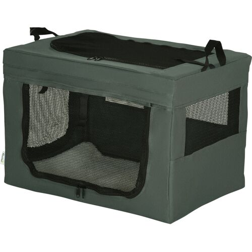 PawHut Hundetasche Hundebox mit Meshfenster, Katzentransportbox mit Kissen, Transportbox, Transporttasche für Hunde bis 4 kg, Oxford, Grau