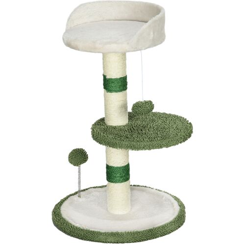 PawHut Kratzbaum Klein 64cm  Runder Katzenbaum mit Liegefläche & Spielball, für Katzen bis 4kg, Sisal, Weiß/Grün  Aosom.de