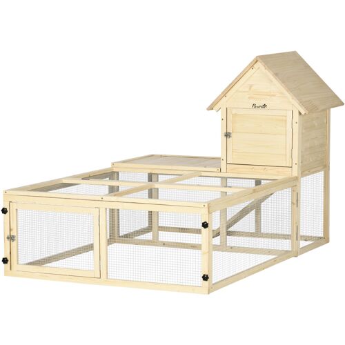 PawHut Kaninchenstall Villa aus Holz mit 2 Etagen mit Laufstrecke, Rampe und verschließbaren Türen 151,5 x 106 x 97 cm Aosom