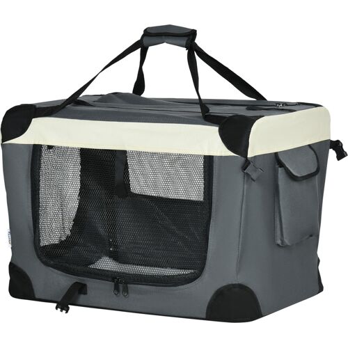 PawHut Transportkorb Transportbox für Haustiere faltbare und tragbare Handtasche oberer Reißverschluss atmungsaktives Netzgewebe Grau Schwarz Aosom