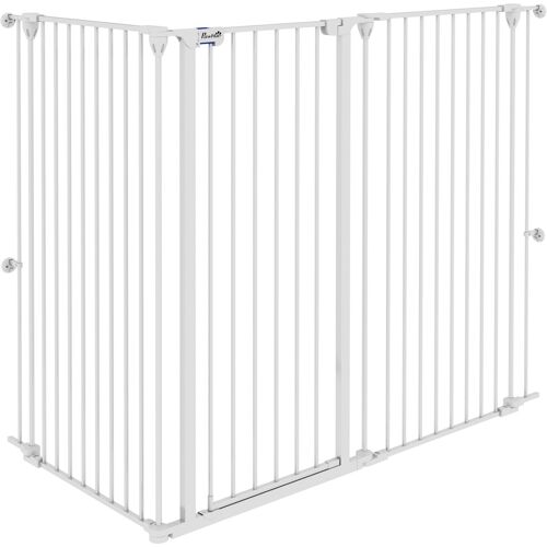PawHut Sicherheitsgitter für Hunde aus Stahl mit 3 Klapp-Panels, Doppelverriegelung und integrierter Tür für Türen und Treppen - 206 x 120 cm Weiß Aosom
