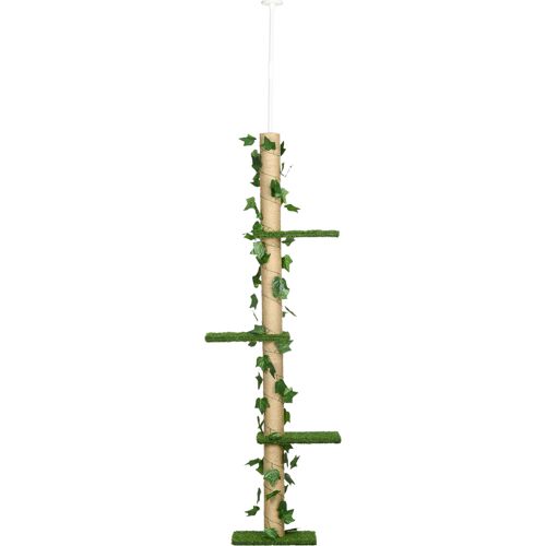 PawHut Kratzbaum Deckenhoch 202-242 cm, höhenverstellbar Kletterbaum mit Kippschutz, Spielbaum aus Jute in Grün und Gelb Aosom.de