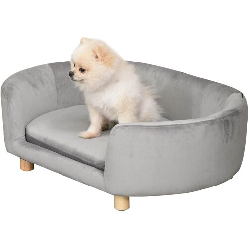 PawHut Hundesofa mit holländischem Samt und Schaumstoff, 86 x 55 x 33 cm, für kleine Hunde und Katzen, Birkenbeine, hellgrau Aosom.de