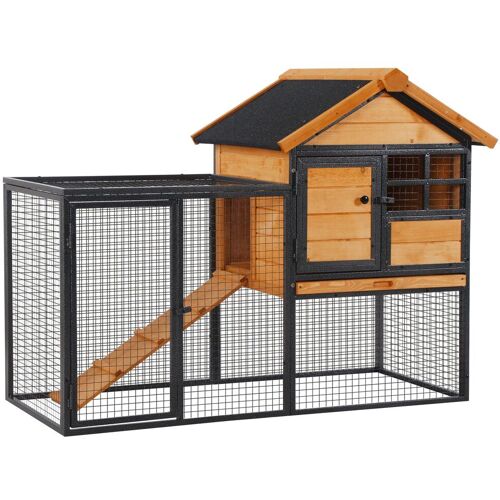 PawHut Kaninchenstall Erhöhtes Haustierhaus mit abschließbarer Tür, Outdoor, Holz-Metall, Hellgelb, 122x63x92cm Aosom
