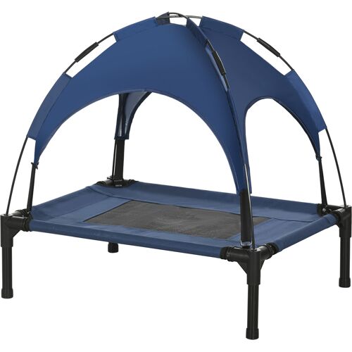 PawHut Erhöhtes Hundebett Outdoor mit Baldachin UV-Schutz 61x46x62cm, atmungsaktiver Taftstoff in Dunkelblau für komfortable Tierruhe Aosom.de