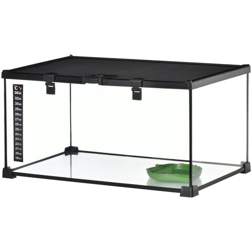 PawHut Terrarium für Reptilien Reptile Fütterungsbox Glasterrarium Amphibien Spinnentiere mit Thermometer Reptilienzuchtbox 50 x 30 x 25 cm   Aosom