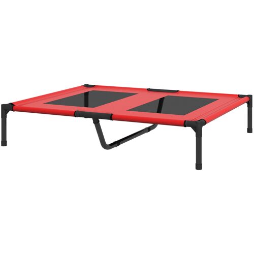 PawHut Erhöhtes Hundebett Haustierbett 92x76x18cm Outdoor Hundeliege atmungsaktiv für große Hunde Camping Oxford Rot Aosom.de