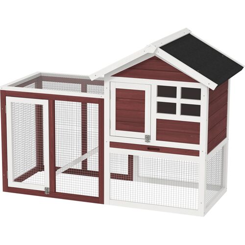 PawHut Hasenstall Multi-ausgestattet: Oberteil mit Rampe, Kotwanne, Fenster + sicheres Außengehege 2 Türen 122L x 63B x 92H cm Terrakotta Aosom
