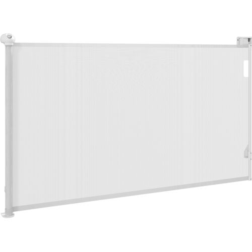 PawHut Ausziehbares Hundegitter für kleine Hunde 0-144 cm, Einziehbares Haustiertor mit automatischer Verriegelung für Türen und Flure, Weiß Aosom