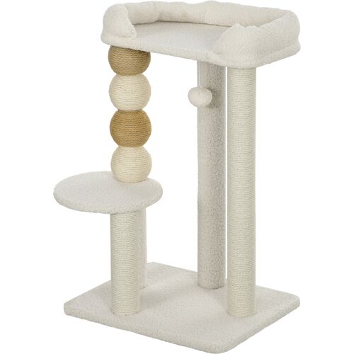 PawHut Katzenbaum mit Obere Bett, Plattform und Spielball, Kratzbaum für Katzen aus Holz, Plüsch und Jute, 48,5x40x76 cm, Beige Aosom