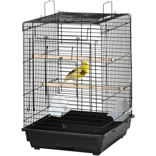 PawHut Vogelkäfig aus Metall mit Futtertränken, Sitzstangen, abnehmbarem Tablett, Griff, Größe 40L x 40B x 59H cm, Schwarz Aosom