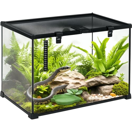 PawHut Terrarium für Reptilien 50 x 30 x 35 cm, Glasterrarium Fütterungsbox für Reptilienzucht, Metallstruktur Aosom.de