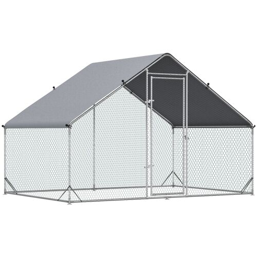 PawHut Hühnerstall Freilaufgehege aus Stahl, 300 x 200 x 200 cm Hühnerkäfig mit Abdeckung, Tür, Hühnergehege für 4-6 Hühner, Kleintiere, Silber Aosom