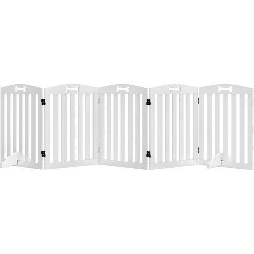 PawHut Absperrgitter Hund Freistehendes Schutzgitter mit Füßen 258 x 61 cm Hundegitter Klappbar Treppenschutzgitter Türschutzgitter Treppengitter für Treppen, Türen, Küche, Flur, 5 Paneelen, Weiß Aosom