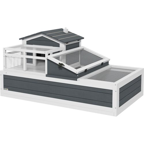 PawHut Schildkrötenhaus aus Holz Schildkrötengehege mit 2 Ebenen, Haupthäusern, Balkon, Outdoor-Reptilienkäfig mit zu öffnendem Dach, Terrarium für Schildkröten, Reptilien, Grau Aosom