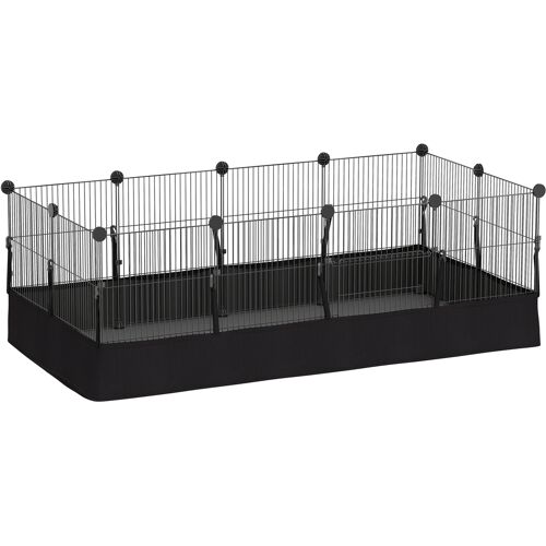 PawHut Freigehege, Freilaufgehege für Kaninchen, Laufstall mit 12 Paneel, wasserdichte Matte, Kleintiergehege für Kleintiere, Meerschweinchen, für innen und außen, Stahlgitter, 120x60x40 cm, Schwarz Aosom