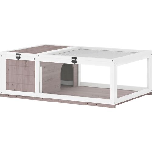 PawHut Schildkrötenhaus aus Holz Schildkrötengehege mit Haupthäusern aufklappbarem Oberseite, Outdoor Reptilienkäfig Terrarium für Schildkröten Reptilien Eidechsen Schlangen 91x60,5x32 cm, Braun Aosom