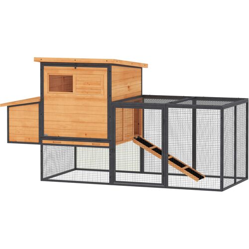 PawHut XXL Hühnerstall aus Holz und Stahl für 3-5 Hühner - großer Stall mit Gehege, Legenest, Auffangschublade und aufklappbarem Dach - Außen-Hühnerhaus 192x81,5x104cm, orange Aosom