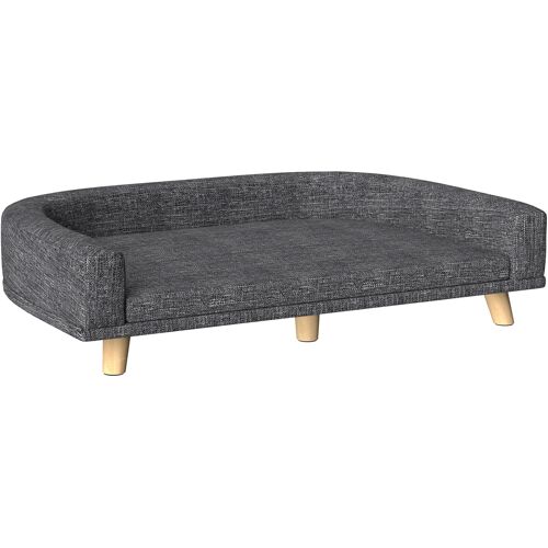 PawHut Sofa für große Hunde, 98x67x25 cm, erhöhtes Hundebett mit gepolstertem, waschbarem Kissen und Kiefernholzbeinen, Traglast 30 kg, Dunkelgrau Aosom