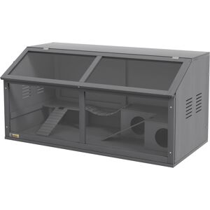 PawHut Kleintierkäfig aus Holz - 100cm Dunkelgrau PawHut Kleintierkäfig aus Holz - 100cm Dunkelgrau