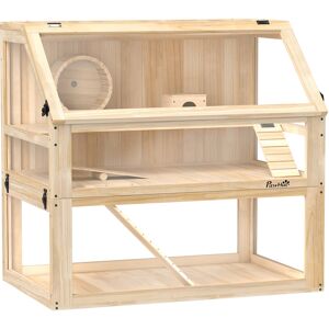 PawHut Hamsterkäfig aus Holz 3 Etagen Nagarium Nagerkäfig Kleintierkäfig mit klappbarem Deckel Laufrad und Zubehör, Kleintierstall Holzkäfig Käfig für Hamster Zwerghamster 80 x 50 x 76 cm Naturholz Aosom PawHut Hamsterkäfig aus Holz 3 Etagen Nagarium Nagerkäfig Kleintierkäfig mit klappbarem Deckel Laufrad und Zubehör, Kleintierstall Holzkäfig Käfig für Hamster Zwerghamster 80 x 50 x 76 cm Naturholz Aosom