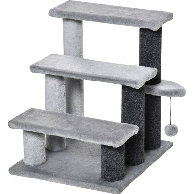 PawHut Haustiertreppe - 3 Stufen, Plüsch, Grau - Haustier PawHut Haustiertreppe - 3 Stufen, Plüsch, Grau - Haustier