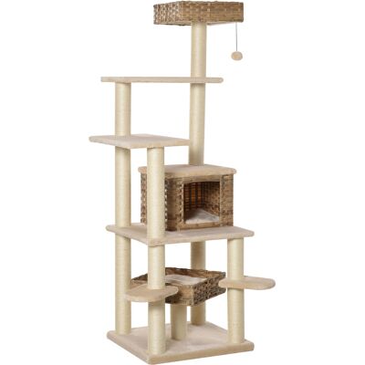 PawHut Kratzbaum Mehrstufig MDF Sisal Beige Braun - Katzenbaum PawHut Kratzbaum Mehrstufig MDF Sisal Beige Braun - Katzenbaum