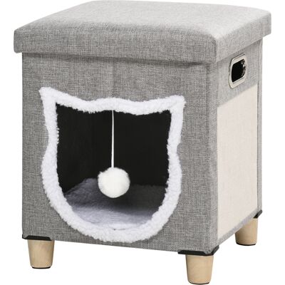 PawHut Katzenhöhle mit Kissen, Kratzmatte, Spielball - Grau PawHut Katzenhöhle mit Kissen, Kratzmatte, Spielball - Grau